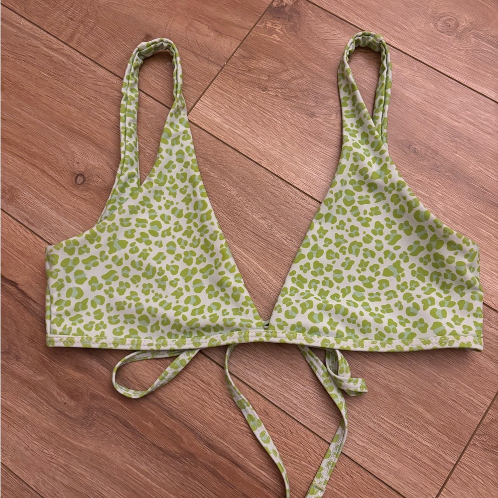 Green Leopard Print Bikini Top
